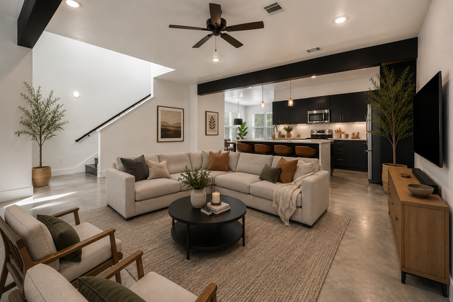 Living Room - 3 Bed/3.5 Bath Spacious Townhome with Private Bathrooms (On Bus Route)