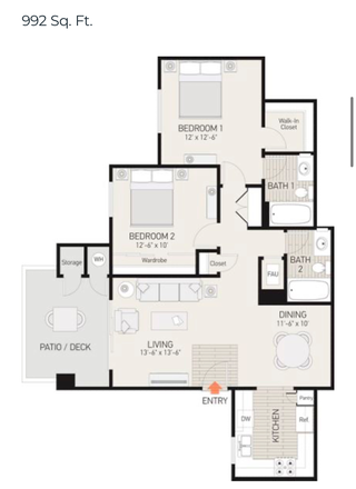 Floorplan of apartment - 2 Bed/2Bath Northwood Place Apartment