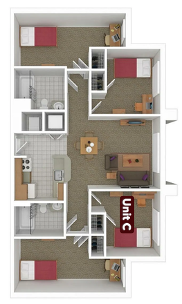 Unit C, windows on 2 sides, street view - UMD South Campus Commons 3 Apartments