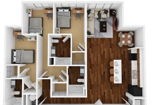 Total View of Apartment. Far left bedroom is only one available - Stanhope Apartments