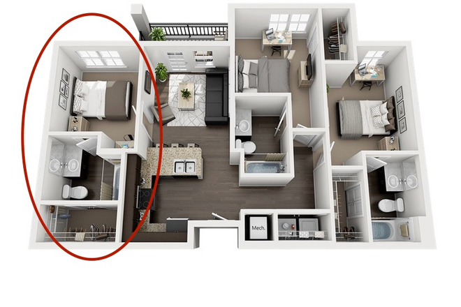 Your room is the one circled - The Eastern on 10th Apartments