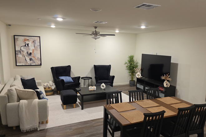 Living room - Brand New House 2025. Clean Furnished Rooms for Students Near UC Merced. 750 (utilities included)