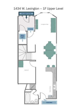 Upper level - Furnished 3-bedroom 2-bathroom Apartment at West Lexington Street, Unit 1F, Chicago, IL 60607