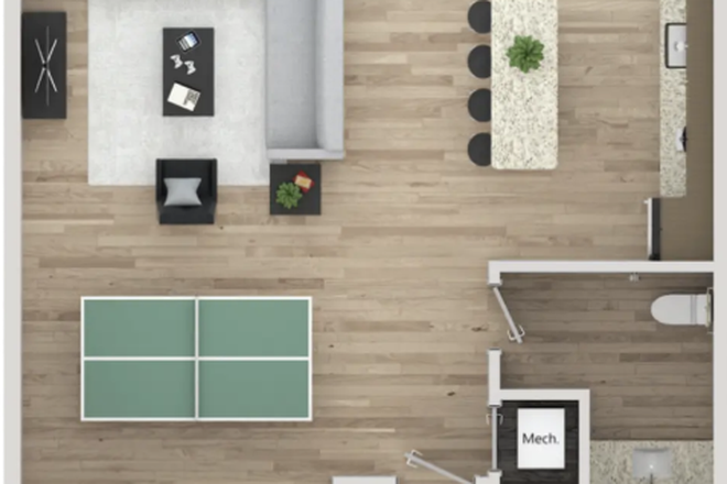 Shared lounge (with only 3 other apartments).  Ping-pong, TV, couches, kitchen, and bathroom is here too - Elara (studio apartment to relet for advanced entry for the full year)