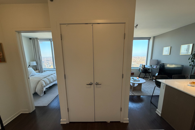 Storage closet and divider between bedroom and living space - Sunny Summer Sublet in Evanston Apartments