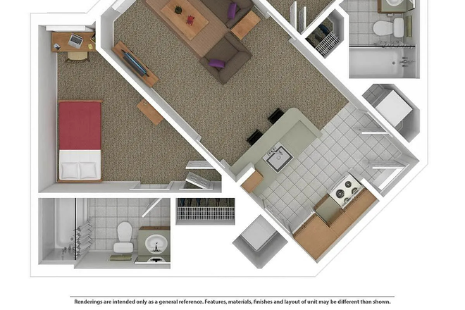 SCC 2B2B Floorplan - South Campus Commons Building 3 Apartment (close to campus with 1 roommate)