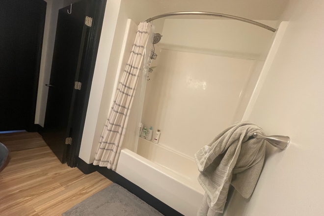 Shower, Common Bathroom - River Market Apartments above Silver Dipper, near Wabash Landing