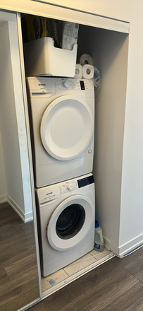 In unit laundry - 2 Furnished Bedrooms and 1 bath with ensuite laundry, AC unit and Balcony view.