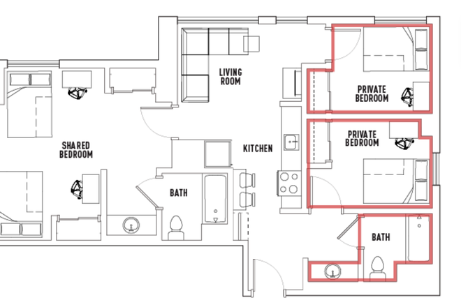 Floorplan; Listing is for Top Private Bedroom - Lightview