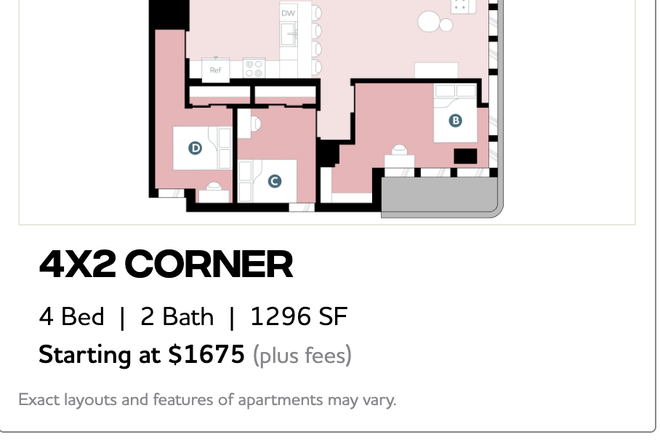 4x2 Corner Unit. Subletting Unit D, Bathroom right across from it. Also, this room specifically is further from other rooms, more privacy. - Hub on First Apartments