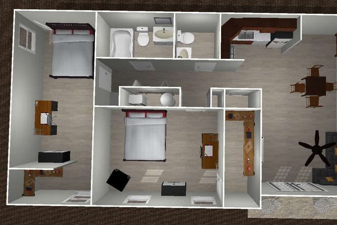 3D floor plan - 2 Bed / 1.5 Bath with laundry in unit Apartments
