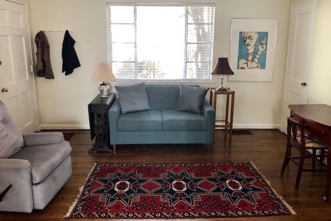 Living Room-Courtyard View-Hardwood Floors - Downtown Decatur  Condo for rent, Close to campus, MARTA train, CCTMA bus,