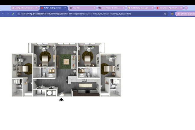 This is the 4x4 floor plan, Contact me to come Tour! - Bellamy Apartments, 3 Min drive to campus