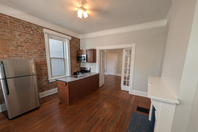 Kitchen and Living Room - First Floor Apartment with On-Site Laundry and New Bathroom