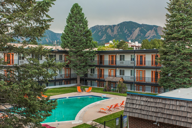 The unit for rent can actually be seen in the picture! Bottom floor between the pool and mountains! - The Lodge