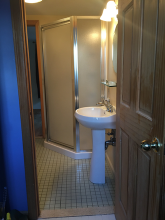 bathroom with shower - Quiet home a block from UMass: 3 bedroom, 2 full bath, 2 offices, wood floors, front and back yards