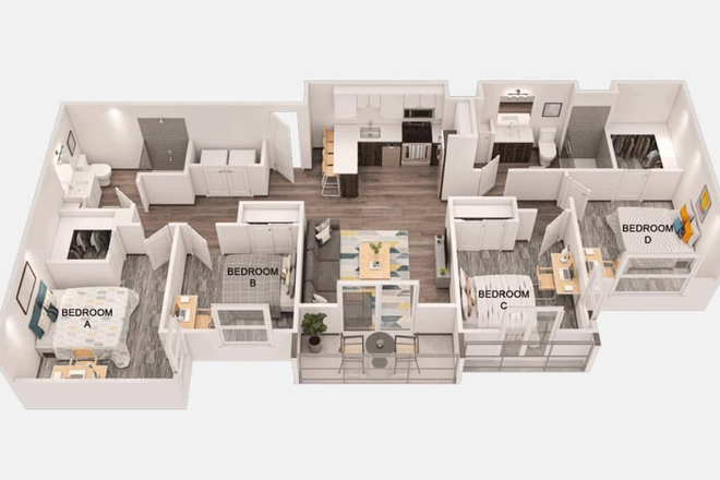 Floor plan - unit for rent is bedroom D - Social 28 Apartments