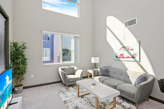 Living Room - Fully Furnished Intern/Student Apartments In Orange County - PRIVATE ROOM (Fully Converted Loft)