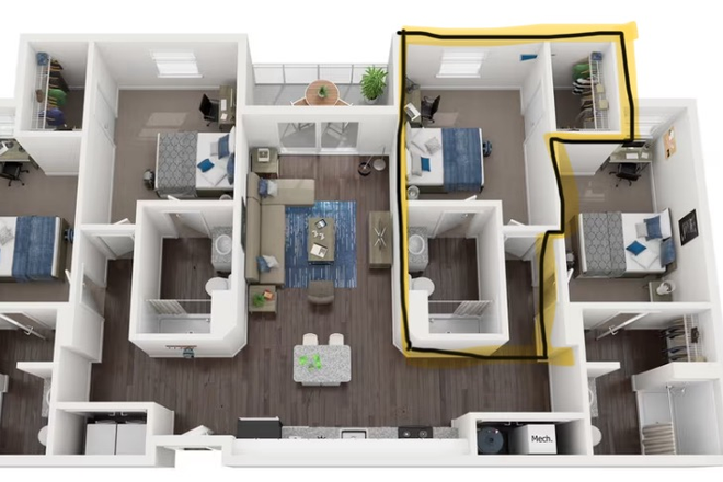 Bedroom Location & Floorplan - Park West One Room In A 4x4 For Relet! Female only! Apartments