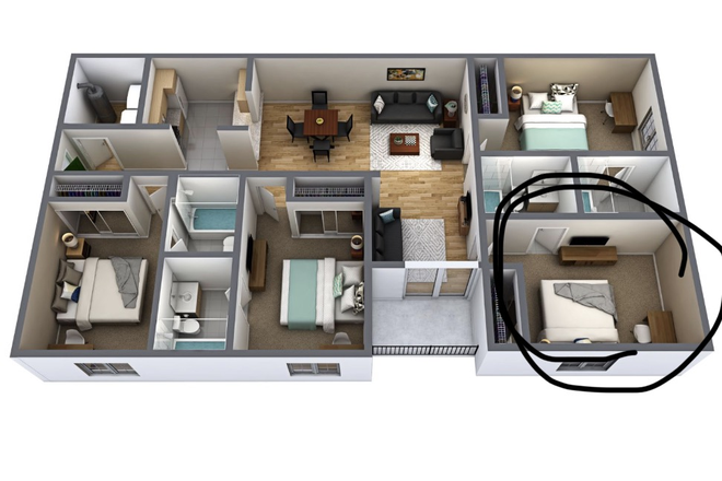 location of bedroom - Knights Circle 4x4 girls apartment sublease