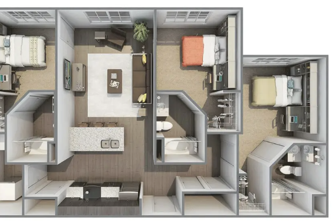 full size bed, mattress, under-bed chest, study desk, desk chair, nightstand included - Halo 46
