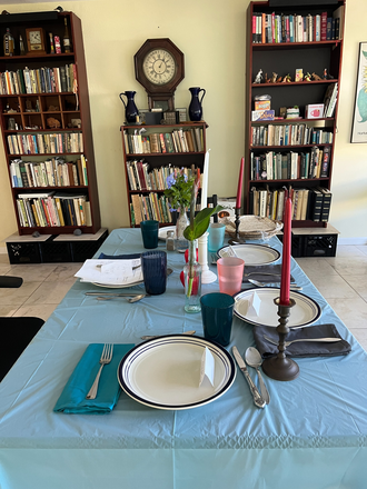 Typical Dinner in Dining Area in facing Garden - Room in Chef’s home with Gourmet Meals 10 minutes from campus
