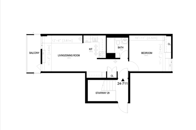 Floorplan - Riverside, Top-Floor, Dual-Aspect 1B1B Summer Sublet Apartment