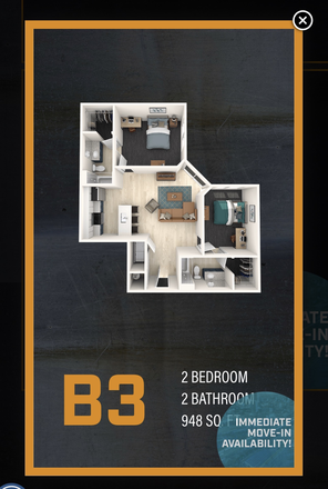 Unit on the right is the one being sublet. There is also a patio. - Lumen Above Railroad