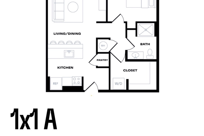 Floor Plan - 1 Bed/bath with private GARAGE Provenance Apartments