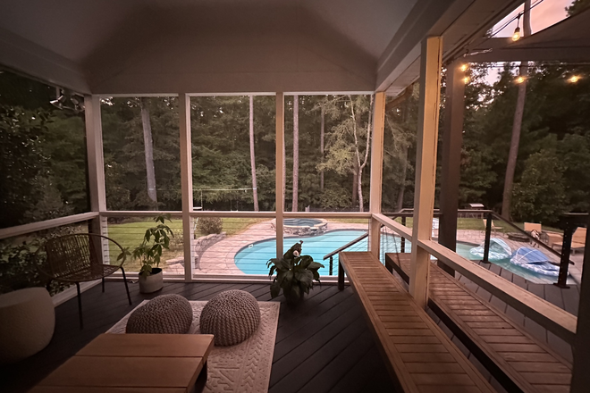 Backyard - Furnished Family Home Near Duke | 5BR, 3BA, Pool, Yard, Duke Forest Trails