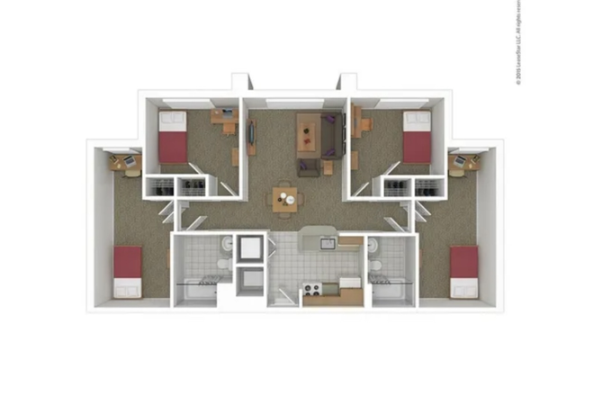 Apartment Floor Plan; Bedroom is on far right side - South Campus Commons 3 Apartments