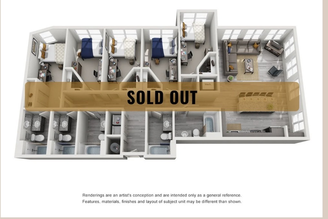 Floor plan of 5 bed 5 bath, highly taught after this the sold out - Earle Apartments