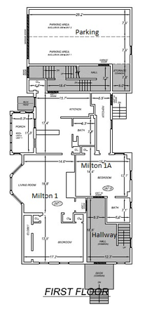 the apartment layout with entry from street & driveway - large one-BR/one Bath Furnished unit on quiet street next to Cambridge line Condo