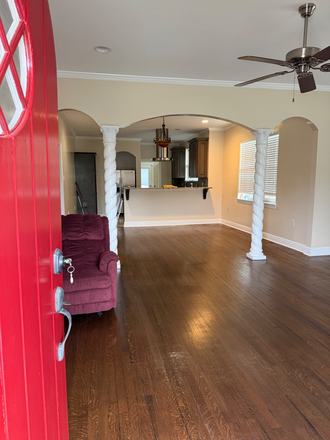 Living Room View from Front Door Entrance - Nashville Ave Cottage close to Campus House