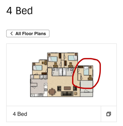 Bedroom D is at the end of the apartment furnished with a four dresser, a desk, a full-size bed. Mini Fridge available from tenet. - The Pointe At Central Apartments