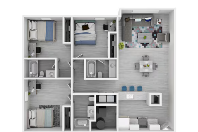 3x3 Floor Plan Example - Private bedroom and bathroom, 3x3 (male), Summer relet, Northgate Lakes Apartments