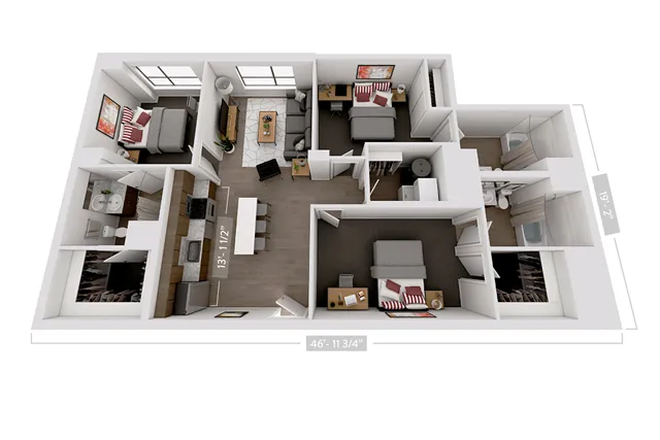 Overview of the entire unit; the listed bedroom is the one in the bottom right. - Everly on the Loop, 1bd (+ individual bth) Summer Sublet