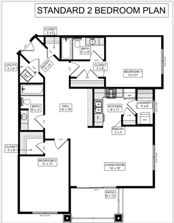 Two Bedroom Floor Plan - New Construction 2 Bedroom Units < 1 mile from Downtown