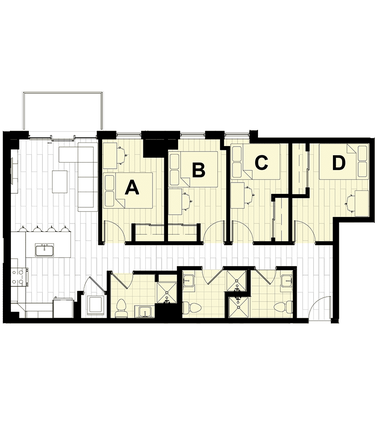 Apartment Layout - Hub on Campus West Lafayette (4 by 3 completely vacant for summer & 1-2 rooms availab Apartments