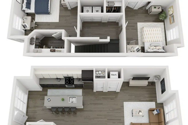 View of both floors. - Summer Sublet - 2 Person Town House at The 87