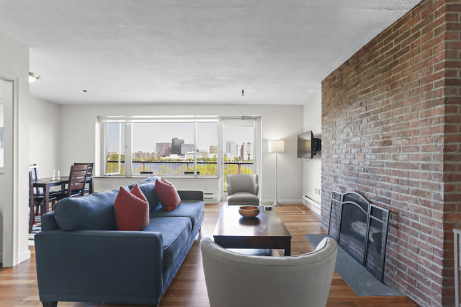 Living Room - Furnished 1 Bedroom with Sprawling Charles River Views Apartments