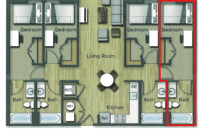 Floor Plan - Re-Let Bedroom in 4x4 Terrapin Row Apartment, Building 1 - Willing to negotiate prices