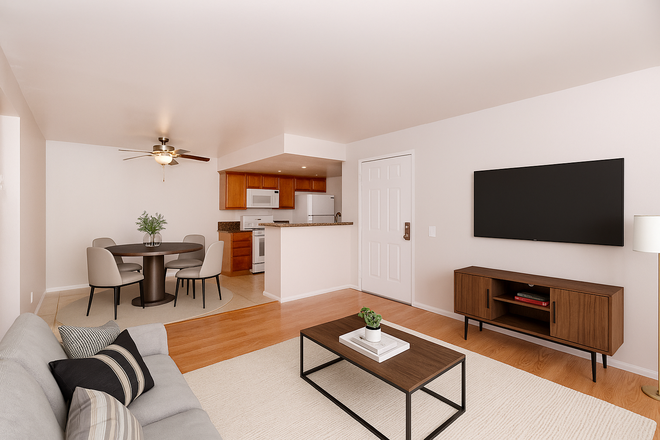 Living & Dining - 2-Bed 2-Full Bath | Trolley, Gated, Garage + Pool/Spa! Condo