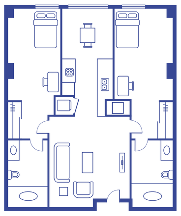 Floorplan - University View Apartments, 2BR/2BA Unit