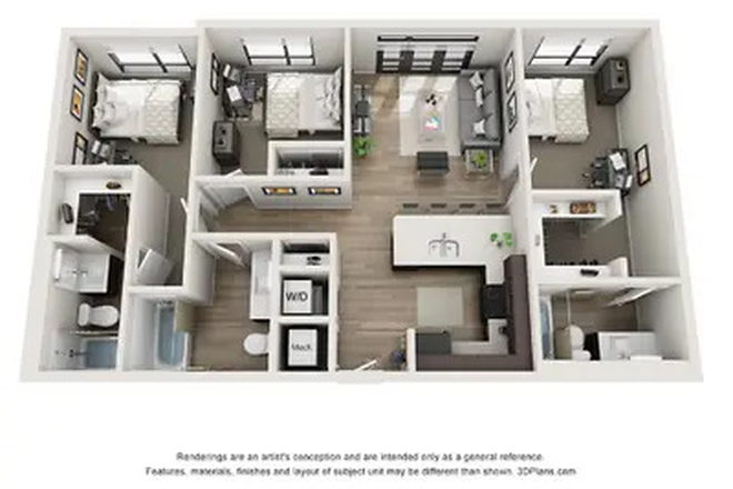 Unit layout - Yugo Raleigh Logan 3x3, unit with attached bath