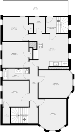Floor plan. - Furnished 4BR/1BA. av. 09.01.26 for a long-term, T, bus, and shops, walk to Harvard yard. Apartments