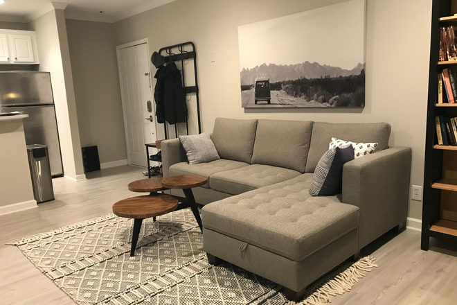 Furnished living room - Two-bed, two-bath unit near NC State / Glenwood Ave Condo