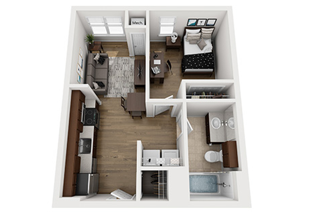 3D rendering - Euclid3 1-bedroom apartment