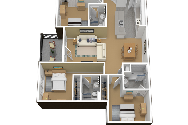 4 Bedroom 4 Bathroom Apartment - The Courtyards at UMD, Single bedroom with bathroom for lease transfer (Building 100) Apartments