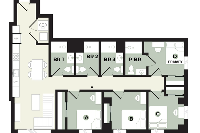 Unit D is the one for sublease. - One bedroom w/ensuite bathroom in the Hub College Park (4x4 B floor plan), male roommates